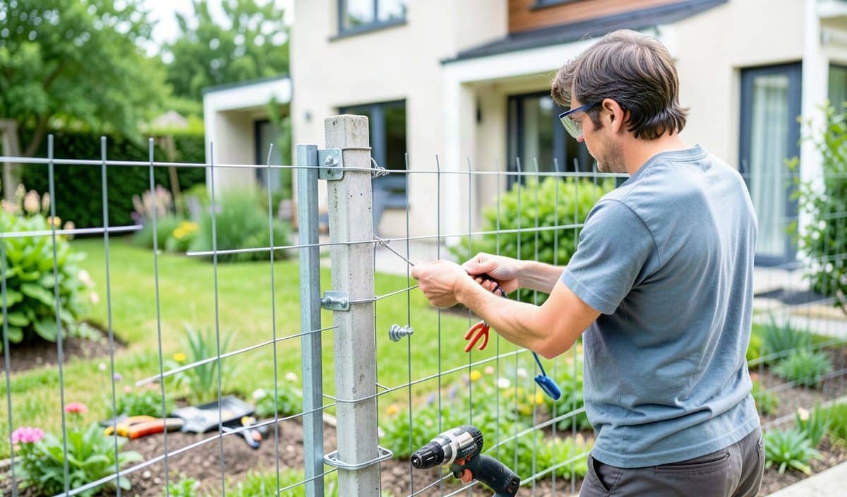 Fixer un grillage sur un poteau