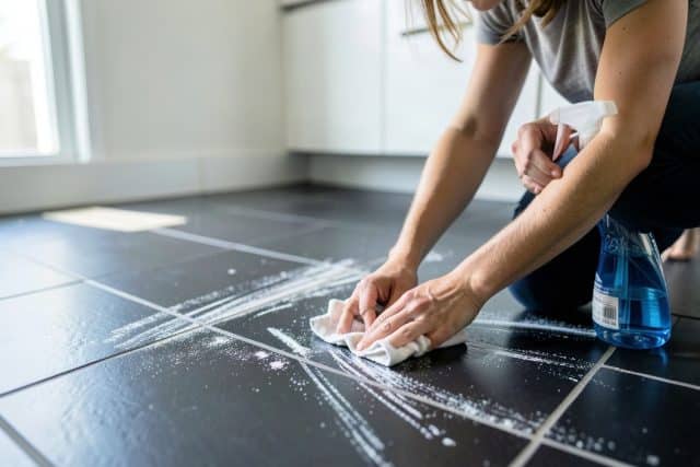 Carrelage noir blanchi